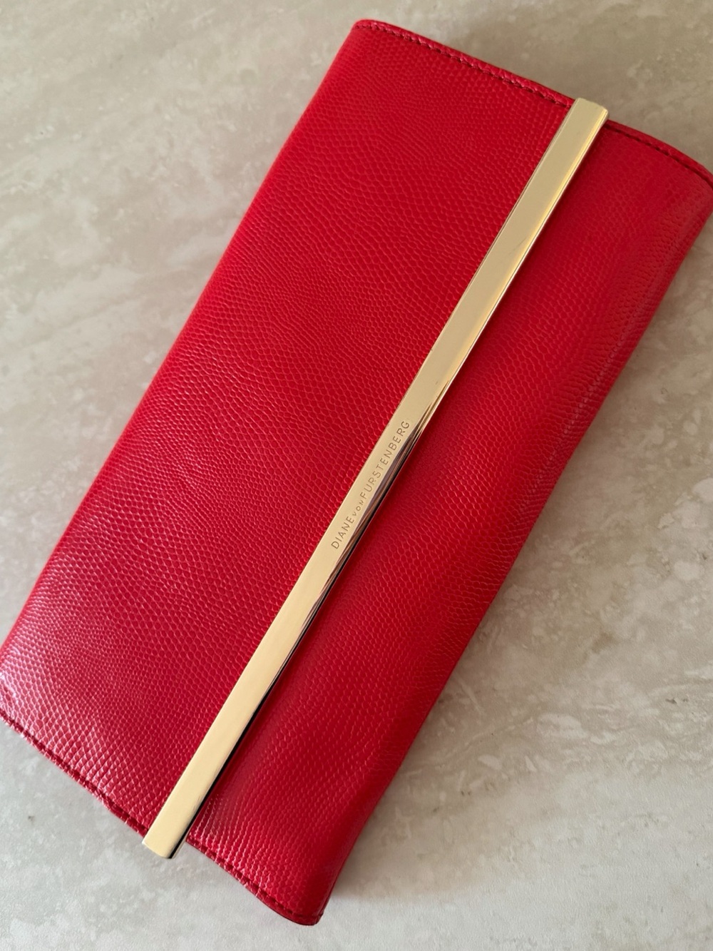 Diane Von Furstenberg Red Leather Chain Strap Clutch